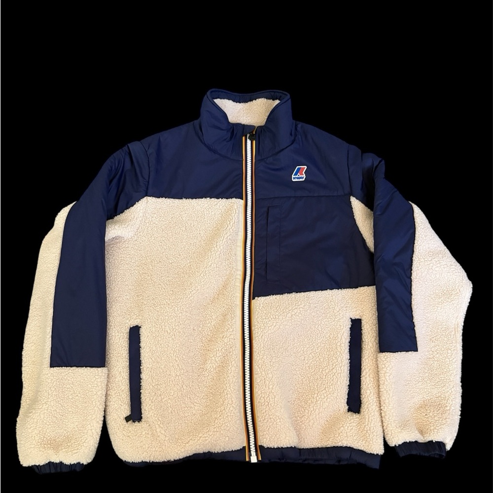 K-Way Cream and Navy Sherpa Jacket